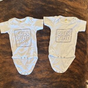 White Baby One Piece Set - Full Time Job & Over Time size 3-6 months